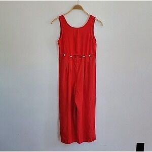 Zara Linen Jumpsuit Girls 13-14 Red Cutout Sleeveless Scoop Neck Casual Summer